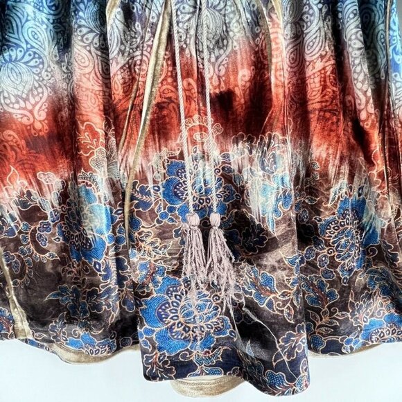 Oneworld Burnout Velvet Tunic Top Size XL Half Sleeve Tie Front - Picture 6 of 15